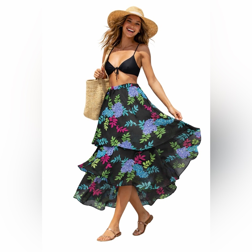 G Unit Fashions Tropical Floral Tiered Layered Maxi Skirt - Women’s Size Large